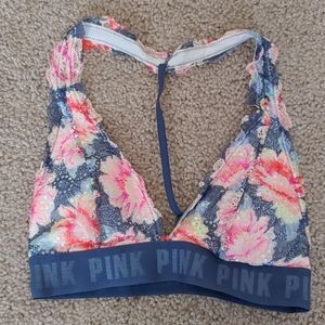 Pink lace halter bralette